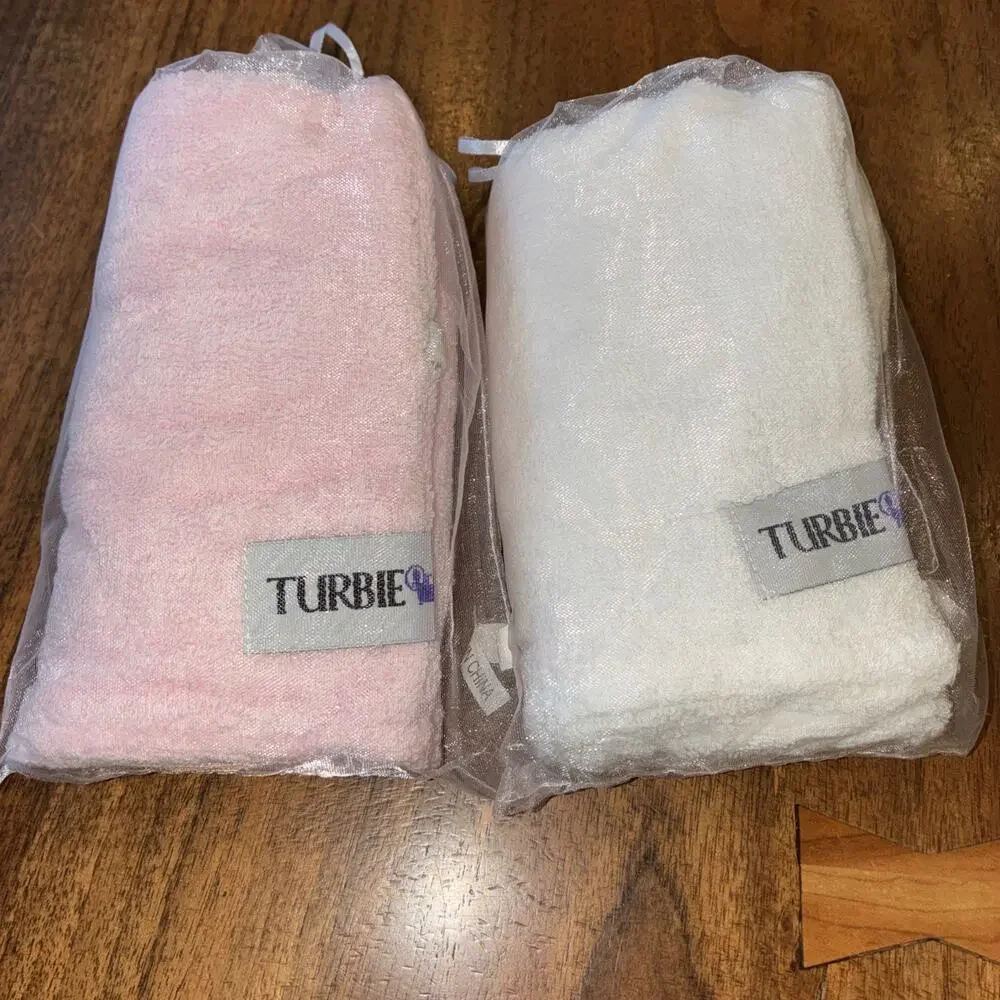 Lot 2 x Turbie Twist Hair Towels Gift Bagged Pink & White NEW